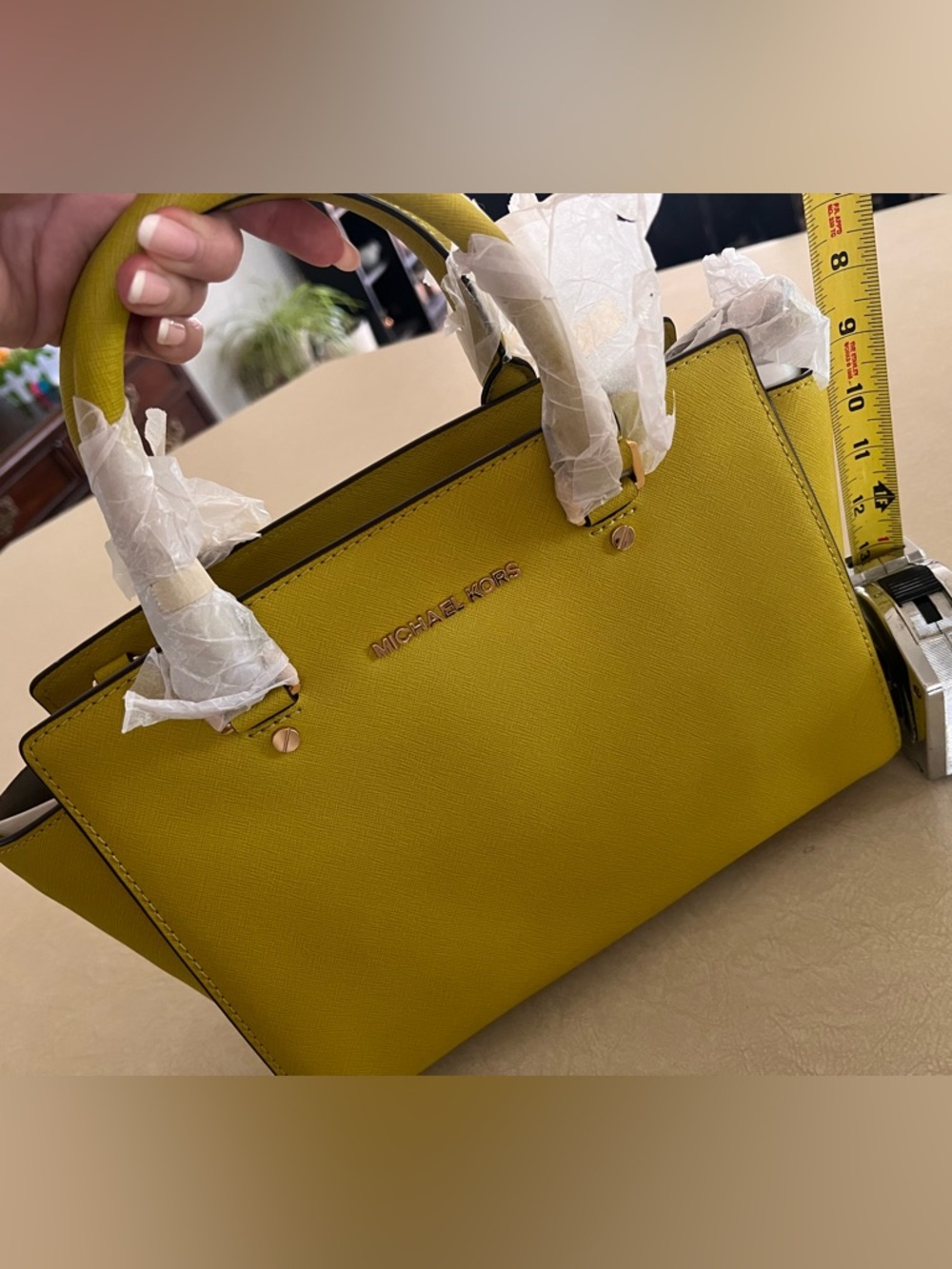 MICHAEL Michael Kors Yellow-Green Saffiano Leather Satchel - Picture 8 of 15